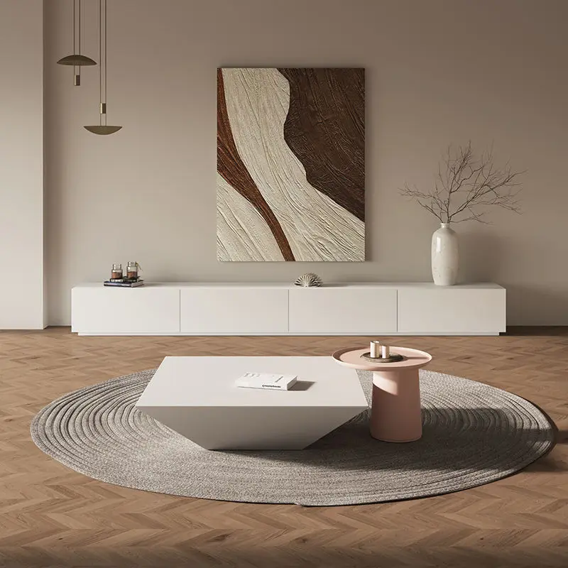 Solid Wood TV Cabinet and Coffee Table Set, Light Luxury Living Room Floor Cabinet, Home Use Small Apartment Floor TV Ca — view 1