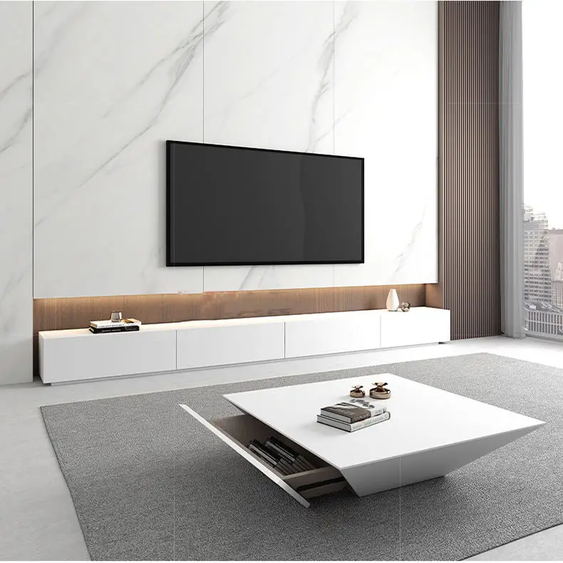 Solid Wood TV Cabinet and Coffee Table Set, Light Luxury Living Room Floor Cabinet, Home Use Small Apartment Floor TV Cabinet — image 4