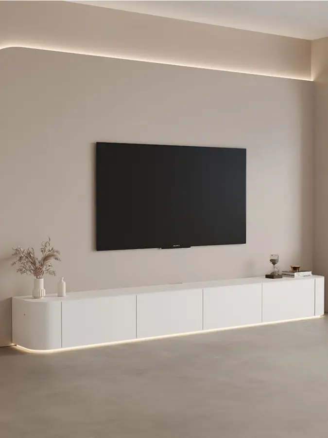 Television cabinet with LED lights, modern and simple coffee table set for living room, solid wood television stand — image 3