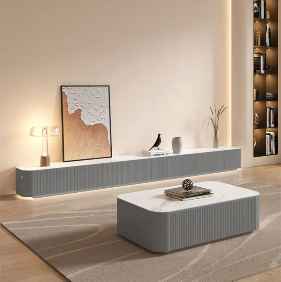 New French Minimalist Nordic Style Combination Set Furniture for Large and Small Living Rooms Cream Style Coffee Table T — view 1