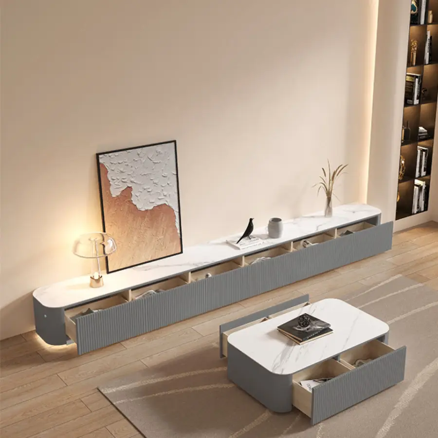 New French Minimalist Nordic Style Combination Set Furniture for Large and Small Living Rooms Cream Style Coffee Table TVCabinet — image 3