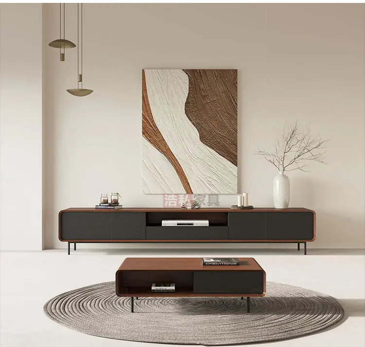 Modern Luxury TV Cabinet Coffee Table Set Minimalist Wall Unit Wood Furniture for Home or Hotel for Bedroom Living Room — view 1