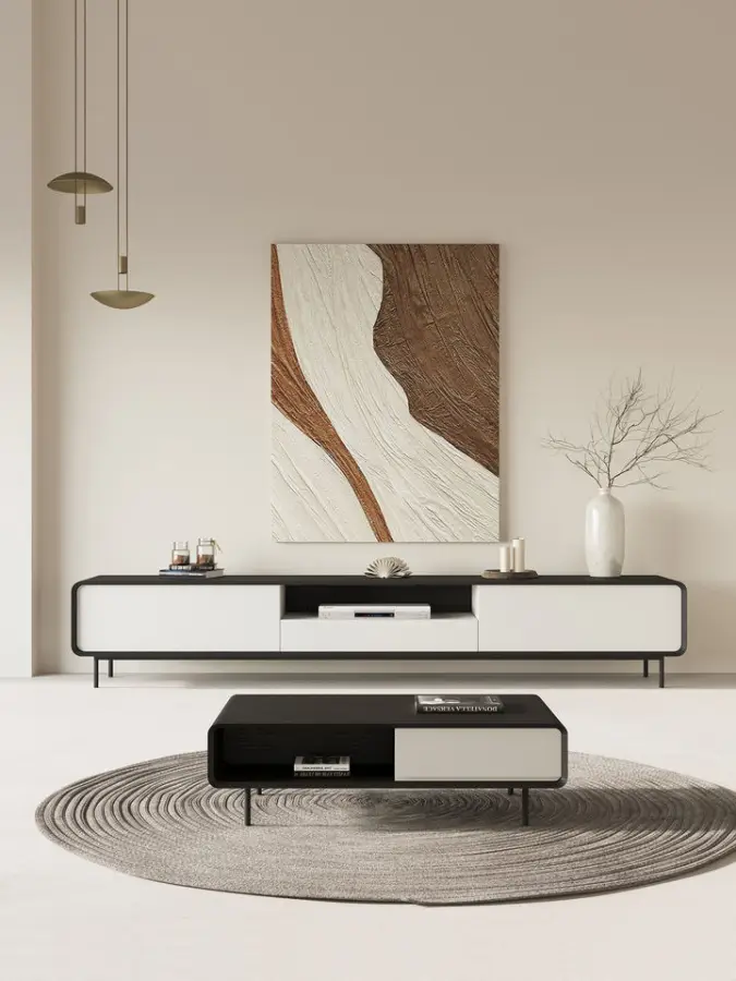 Modern Luxury TV Cabinet Coffee Table Set Minimalist Wall Unit Wood Furniture for Home or Hotel for Bedroom Living Room Use — image 3