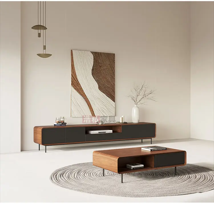 Modern Luxury TV Cabinet Coffee Table Set Minimalist Wall Unit Wood Furniture for Home or Hotel for Bedroom Living Room Use — image 4