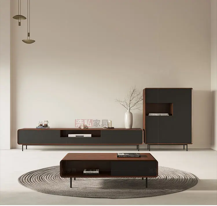 Modern Luxury TV Cabinet Coffee Table Set Minimalist Wall Unit Wood Furniture for Home or Hotel for Bedroom Living Room Use — image 5