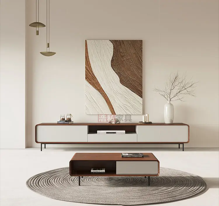 Modern Luxury TV Cabinet Coffee Table Set Minimalist Wall Unit Wood Furniture for Home or Hotel for Bedroom Living Room Use — image 6