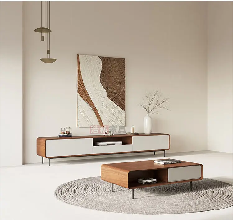 Modern Luxury TV Cabinet Coffee Table Set Minimalist Wall Unit Wood Furniture for Home or Hotel for Bedroom Living Room Use — image 7