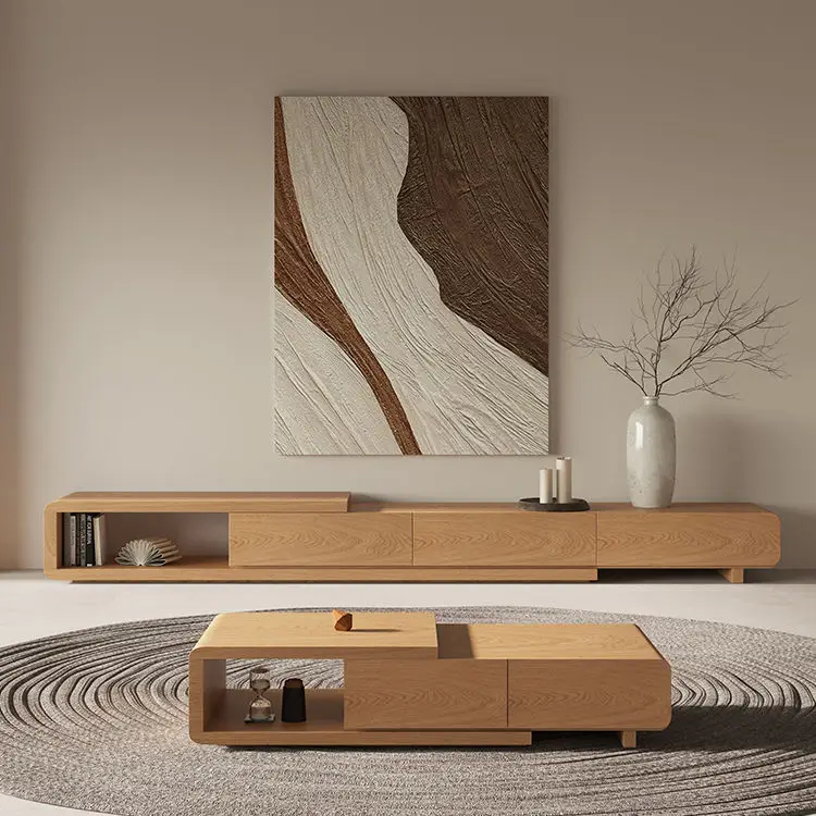 Manufacturer's New Design Solid Wood TV Stand and Coffee Table Hot Selling Home Furniture with Storage for Hotel Use — view 1