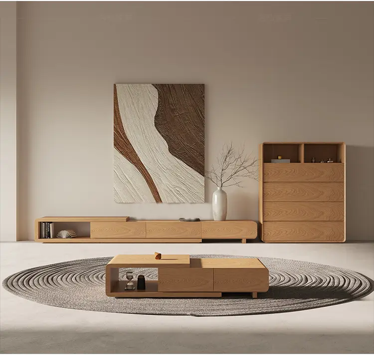 Manufacturer's New Design Solid Wood TV Stand and Coffee Table Hot Selling Home Furniture with Storage for Hotel Use — image 3