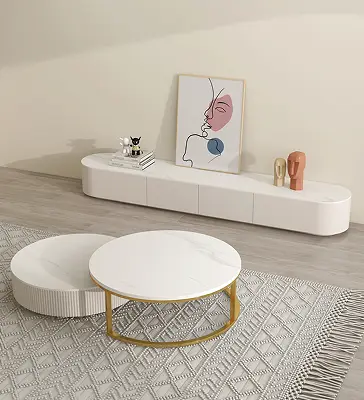 Simple Small Apartment TV Cabinet Coffee Table Set Living Room New Floor-Standing Full Set Nordic Cream Style TV Cabinet — view 1