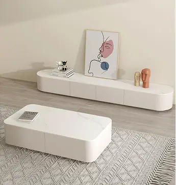 Simple Small Apartment TV Cabinet Coffee Table Set Living Room New Floor-Standing Full Set Nordic Cream Style TV Cabinet — image 3