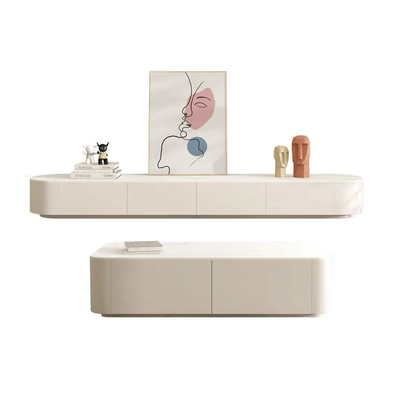 Simple Small Apartment TV Cabinet Coffee Table Set Living Room New Floor-Standing Full Set Nordic Cream Style TV Cabinet — image 4