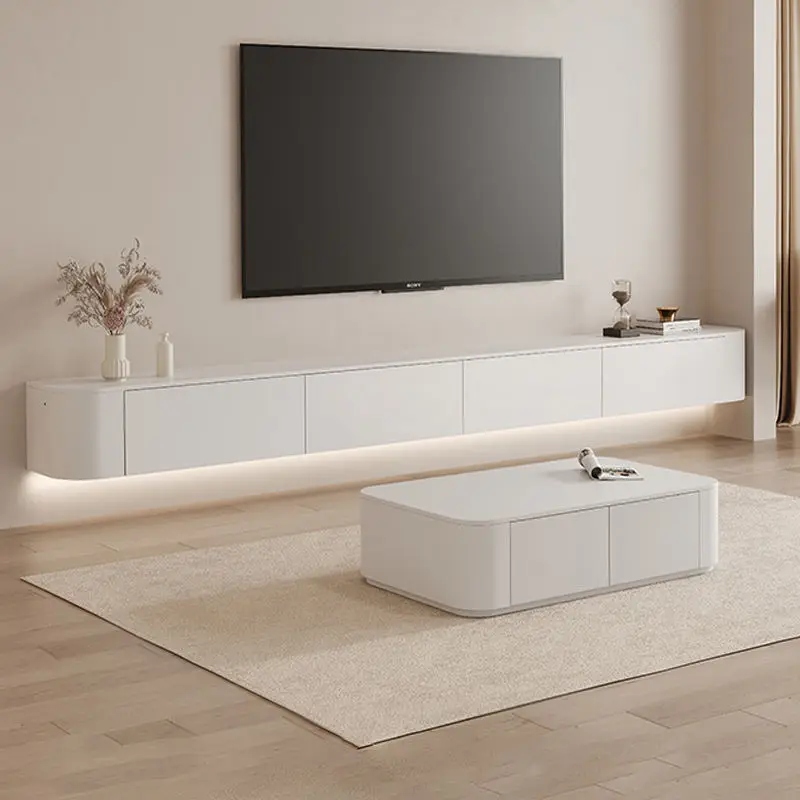 Solid Wood Rock Slab Suspended TV Cabinet Simple Solid Color Wall-Mounted Living Room Home Small Apartment Floating TV Cabinet — image 3