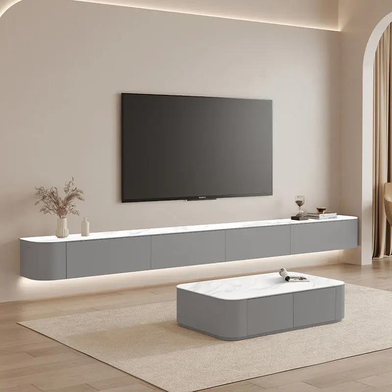Solid Wood Rock Slab Suspended TV Cabinet Simple Solid Color Wall-Mounted Living Room Home Small Apartment Floating TV Cabinet — image 4