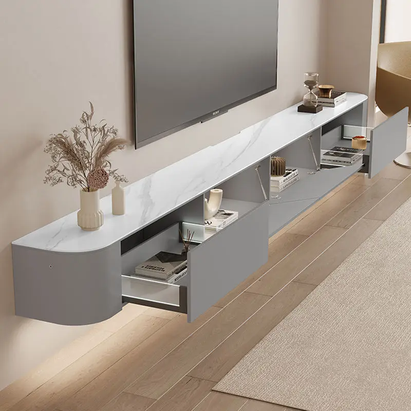 Solid Wood Rock Slab Suspended TV Cabinet Simple Solid Color Wall-Mounted Living Room Home Small Apartment Floating TV Cabinet — image 5