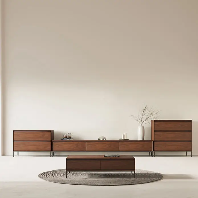 Simple Modern TV Cabinet Coffee Table Set Nordic Living Room Walnut Color Home Use Large and Small Sizes Slate TV Cabinet — image 5