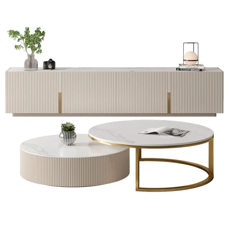 Modern Minimalist Wooden TV Stand Living Room Furniture TV Cabinet and Coffee Table Set Luxury LED TV Unit Media Console — image 4