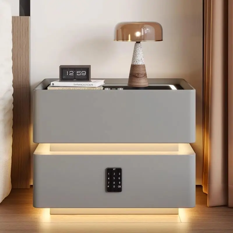 Technology Intelligent Bedside Table with Lamp Solid Wood, Minimalist Modern Bedroom Storage Cabinet with a Touch — view 1