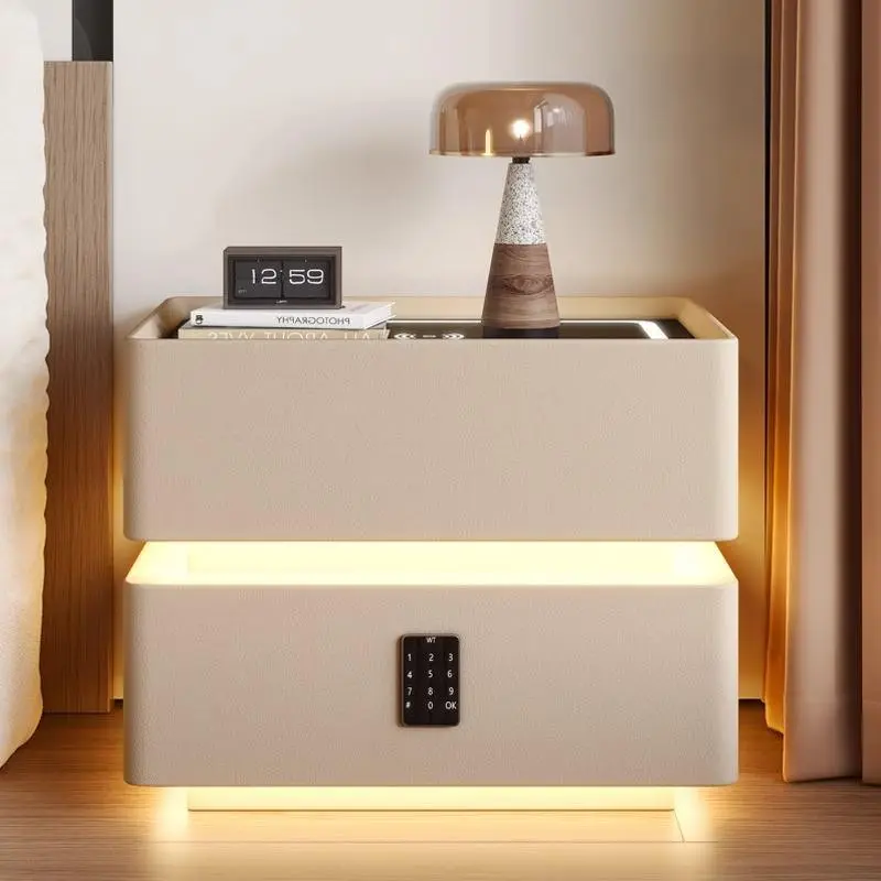 Technology Intelligent Bedside Table with Lamp Solid Wood, Minimalist Modern Bedroom Storage Cabinet with a Touch — image 4