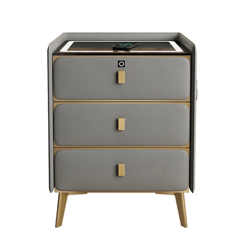 Luxury-lite Solid Wood Bedside Table, Modern Minimalist Three-layer Drawer, 60cm High Storage Cabinet, Leather Cabinet — image 6