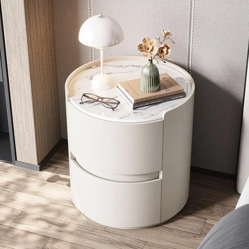 Round Bedside Table Cute New Light Luxury Bedside Cabinet, Cream Style Simple Modern Small Bedroom Cabinet — view 1
