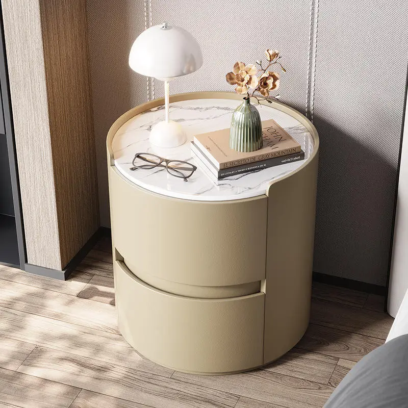 Round Bedside Table Cute New Light Luxury Bedside Cabinet, Cream Style Simple Modern Small Bedroom Cabinet — image 3