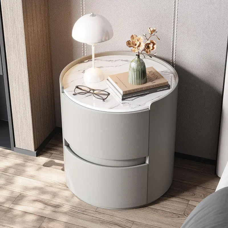 Round Bedside Table Cute New Light Luxury Bedside Cabinet, Cream Style Simple Modern Small Bedroom Cabinet — image 4