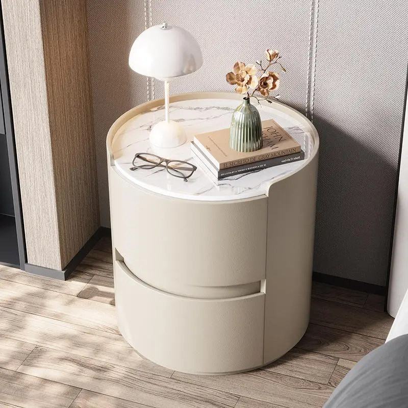 Round Bedside Table Cute New Light Luxury Bedside Cabinet, Cream Style Simple Modern Small Bedroom Cabinet — image 5