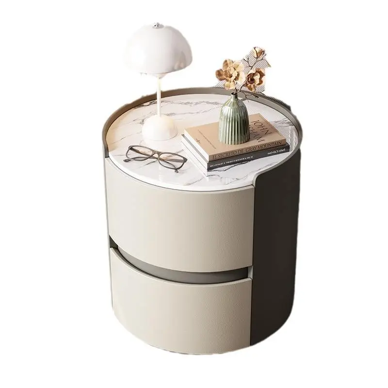 Round Bedside Table Cute New Light Luxury Bedside Cabinet, Cream Style Simple Modern Small Bedroom Cabinet — image 6