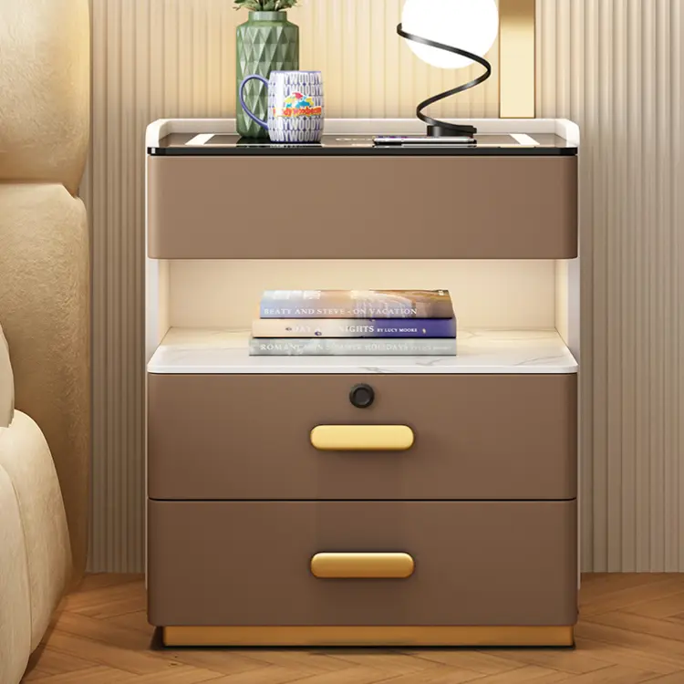 Solid Wood Light Luxury Bedside Cabinet Modern No Installation Storage Bedside Cabinet — view 1
