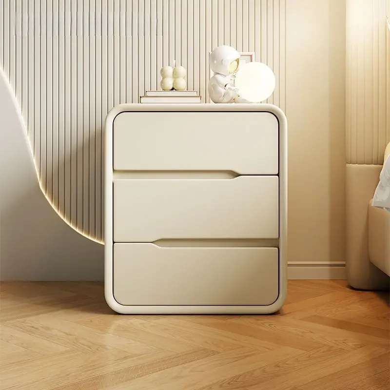 Italian Light Luxury Solid Wood Bedside Cabinet Modern Cream Style Bedroom Bedside Cabinet — view 1