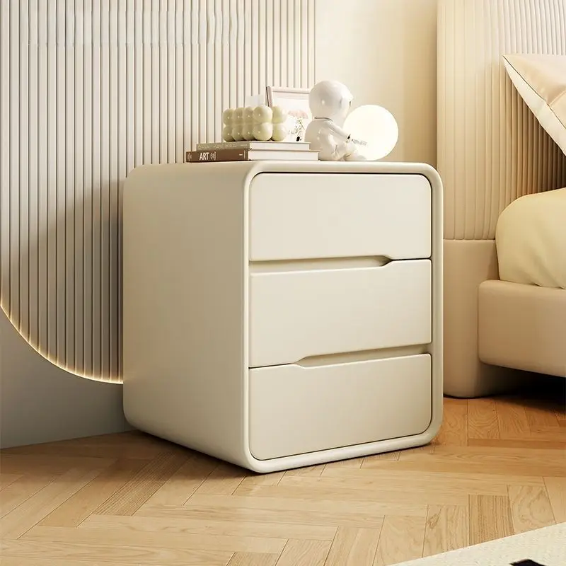 Italian Light Luxury Solid Wood Bedside Cabinet Modern Cream Style Bedroom Bedside Cabinet — image 3