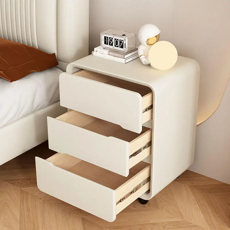 Italian Light Luxury Solid Wood Bedside Cabinet Modern Cream Style Bedroom Bedside Cabinet — image 4