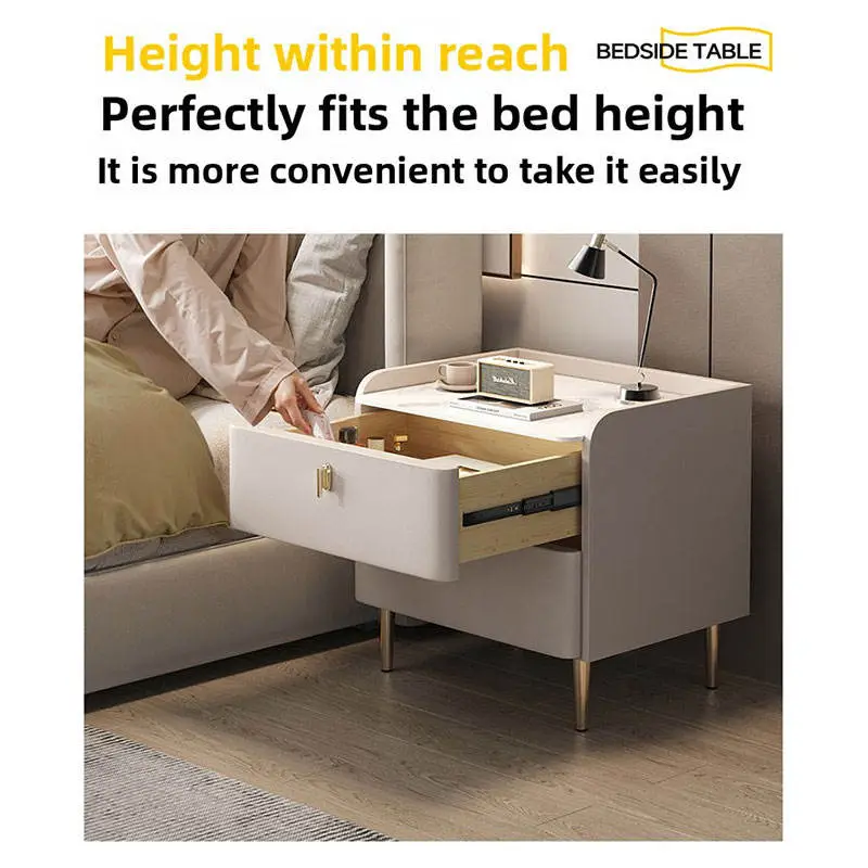 Solid Wood Light Luxury Bedside Storage Cabinet Modern Cream Style Bedroom Bedside Cabinet — image 3