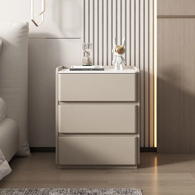 Modern Light Luxury Solid Wood Bedside Cabinet Cream Style Bedroom Floor Bedside Cabinet — image 2
