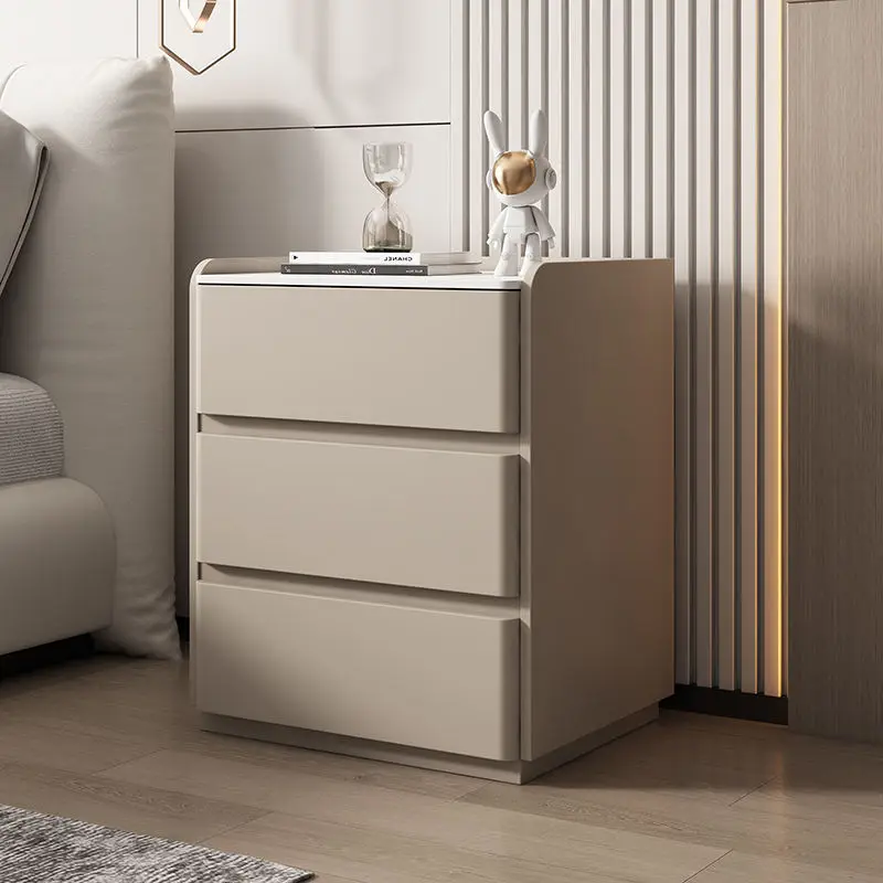 Modern Light Luxury Solid Wood Bedside Cabinet Cream Style Bedroom Floor Bedside Cabinet — image 3