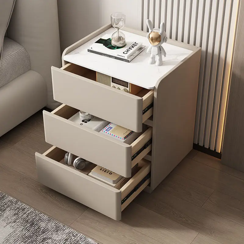 Modern Light Luxury Solid Wood Bedside Cabinet Cream Style Bedroom Floor Bedside Cabinet — image 4