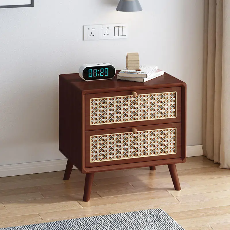 Bedside Table Made of Solid Wood in Cherry, Walnut or Natural Wood Color Nordic Minimalist Calm Style — view 1