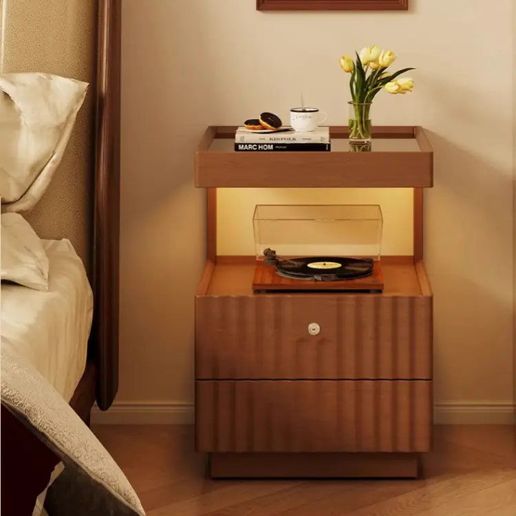 Multifunctional 2 Storage Drawers Bedside Table Sofa Side Coffee Table Bedroom Furniture Wooden Bedside Table — view 1