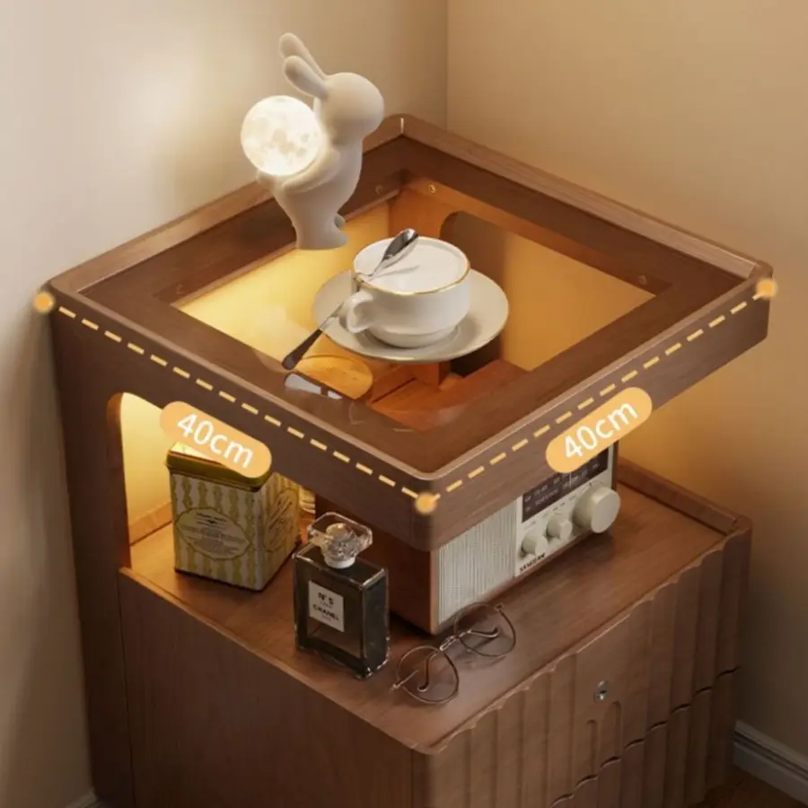 Multifunctional 2 Storage Drawers Bedside Table Sofa Side Coffee Table Bedroom Furniture Wooden Bedside Table — image 3