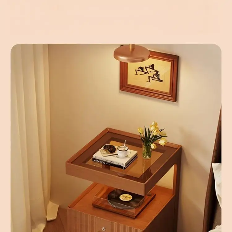 Multifunctional 2 Storage Drawers Bedside Table Sofa Side Coffee Table Bedroom Furniture Wooden Bedside Table — image 4