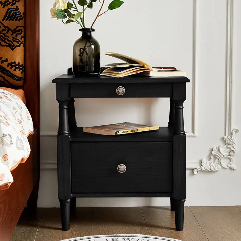 French Vintage Bedside Storage Cabinet Master Bedroom Solid Wood Bedside Cabinet — view 1
