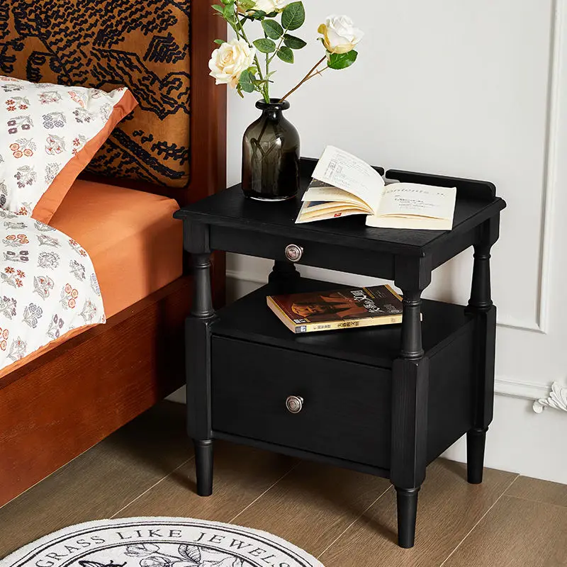 French Vintage Bedside Storage Cabinet Master Bedroom Solid Wood Bedside Cabinet — image 2