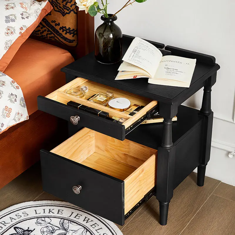 French Vintage Bedside Storage Cabinet Master Bedroom Solid Wood Bedside Cabinet — image 3