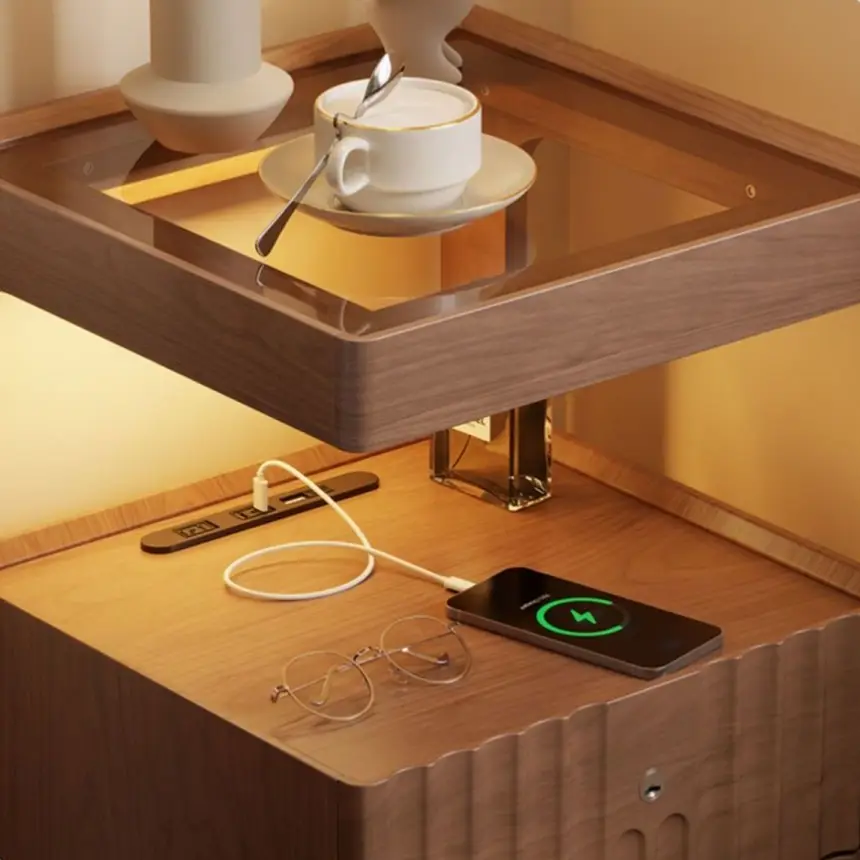 New Light Luxury Solid Wood Bedside Cabinet Home Premium Feeling Bedroom Bedside Cabinet — image 4