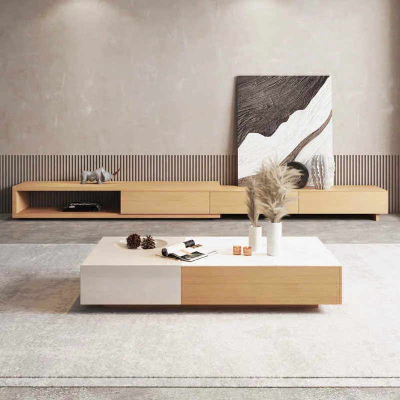 Granite Slab Coffee Table with Color-matching Design, No Paint, Modern Rustic Style Rectangular TV Cabinet — image 4