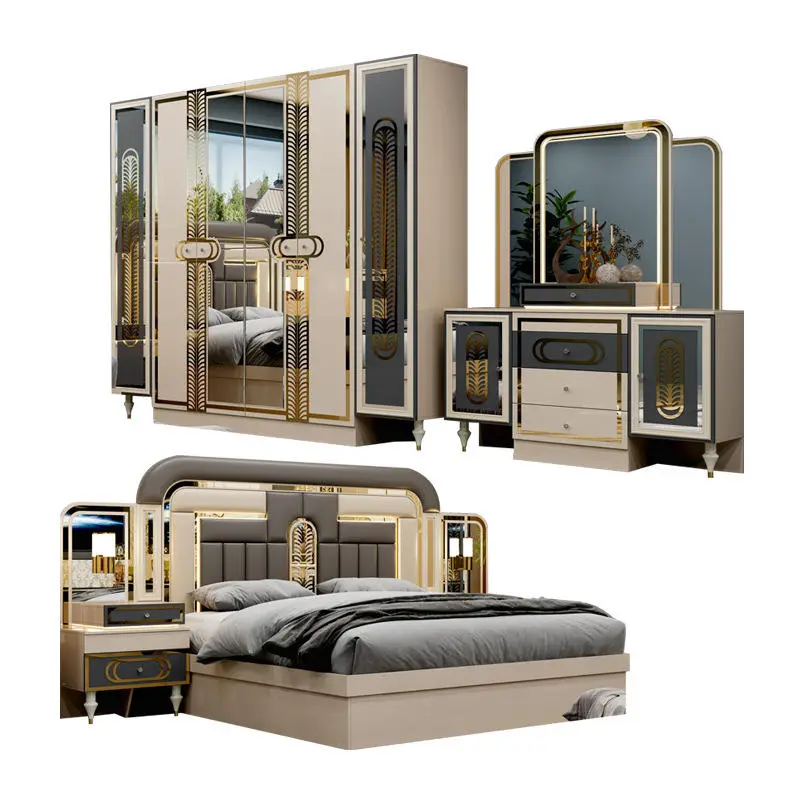 Factory Wholesale Modern Style Luxury Suite Bedroom Furniture Set 5-Piece Set Wardrobe King Bed Bed End Bench Dressing T — view 1