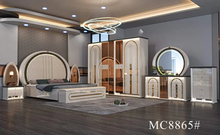 Factory Wholesale Modern Style Luxury Suite Bedroom Furniture Set 5-Piece Set Wardrobe King Bed Bed End Bench Dressing Table — image 5