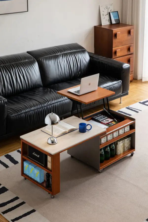 Manufacturer Wholesale Mid-Century Style Solid Wood Lift Tea Table Small Apartment Living Room Side Table Mobile Small Tea Table — image 4