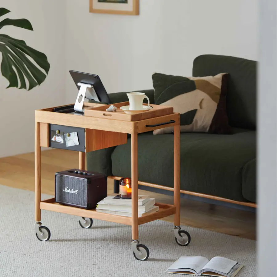 Factory Wholesale Modern Multifunctional Large Storage Trolley for Living Room Wooden Hand Trolley with Wheels — image 2